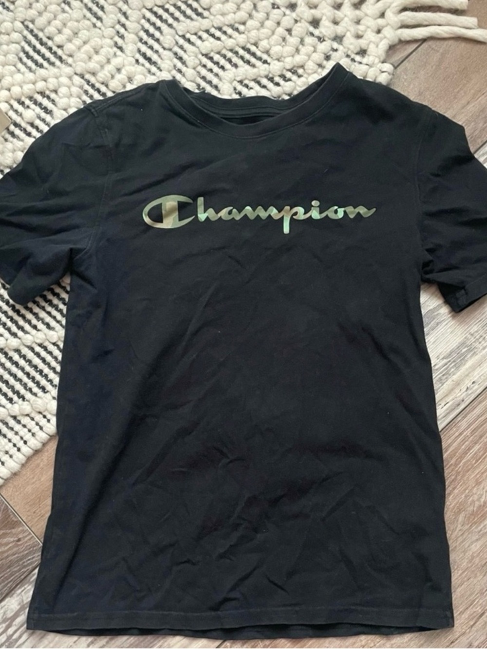 Champion Black Tee with Olive Logo. 
🚭